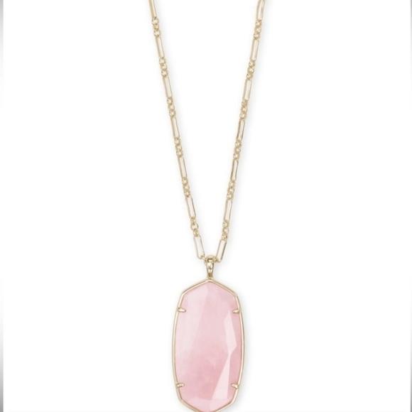 Kendra Scott Reid Long Pendant Necklace in Rose Quartz NWOT - Picture 1 of 6